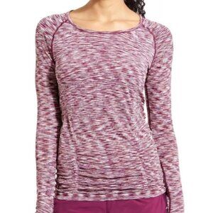 ATHLETA Fastest Track Long Sleeve T-Shirt, Space Dye Heathered Burgundy, LARGE